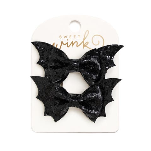 Glitter Bat Halloween Bow Clip Set
