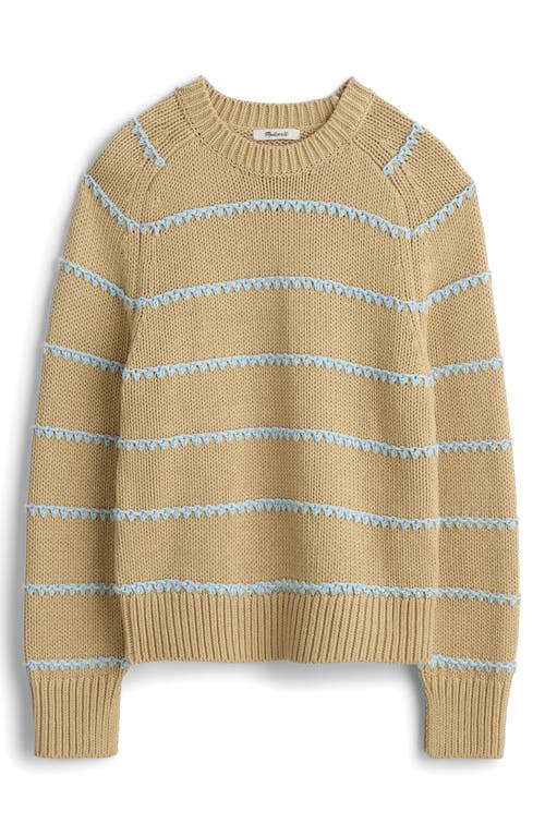 Madewell Stripe Textured Cotton Sweater In Pale Blue