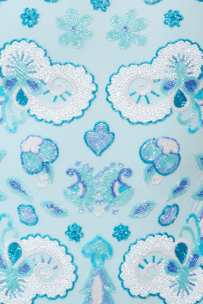 Floral Fiesta Hand Beaded Embellished One Piece Swimsuit, Alternate, color, Baby Blue