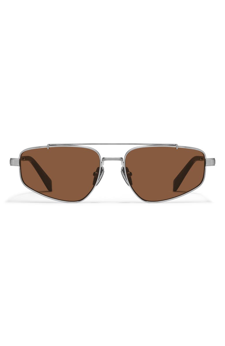 QUAY Pit Stop 56mm Aviator Sunglasses, Main, color, Brushed Silver/ Brown