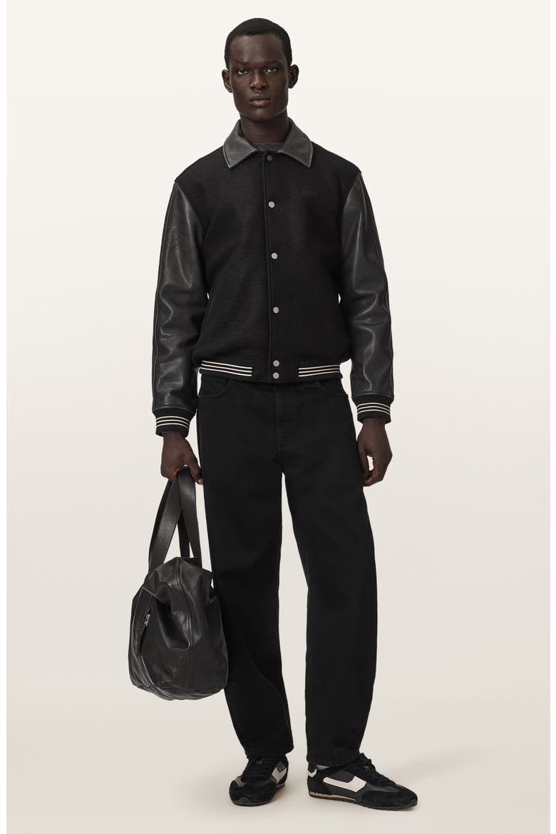 Vanson Wool & Leather Bomber Jacket, Alternate, color, BLACK