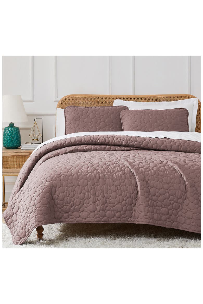 Pebble Embroidered Microfiber Oversize Quilt Set, Main, color, MUTED MAUVE