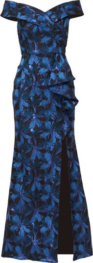 Adrianna Papell Metallic Floral Jacquard Off the Shoulder Adrianna Papell Metallic Floral Jacquard Off the Shoulder