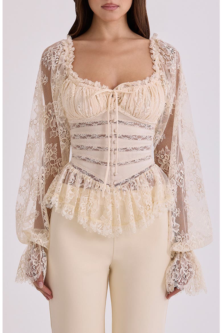 Cara Balloon Sleeve Crop Lace Top (Women) | Nordstrom