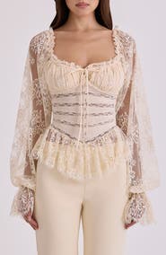 HOUSE OF CB Cara Balloon Sleeve Crop Lace Top