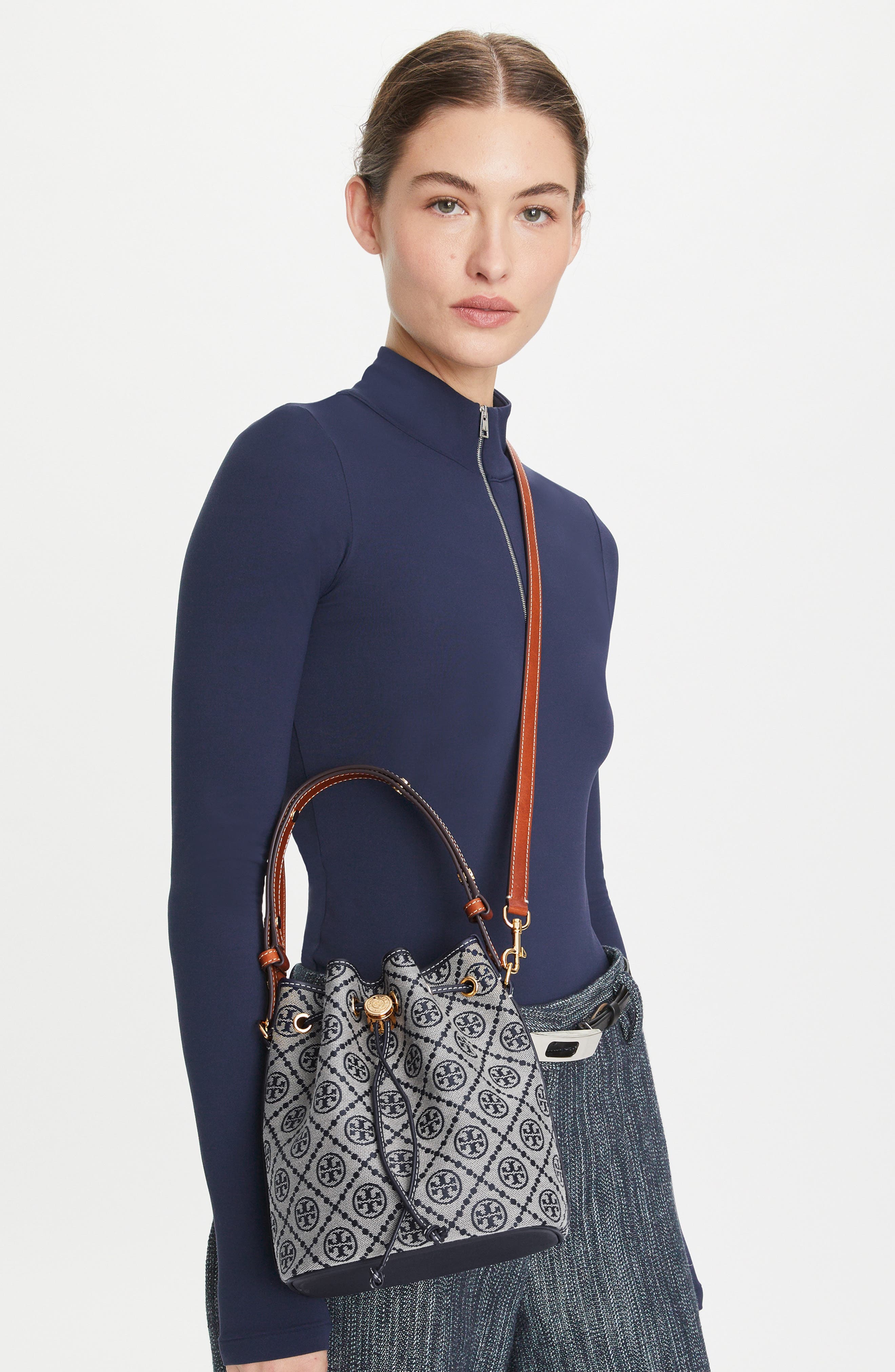 Tory Burch T Monogram Jacquard Bucket Bag, Alternate, color, Tory Navy