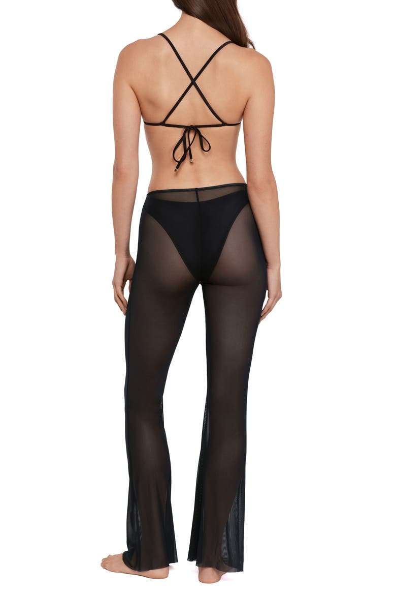 Ruched Sheer Mesh Flare Cover-Up Pants, Alternate, color, RAVEN BLACK