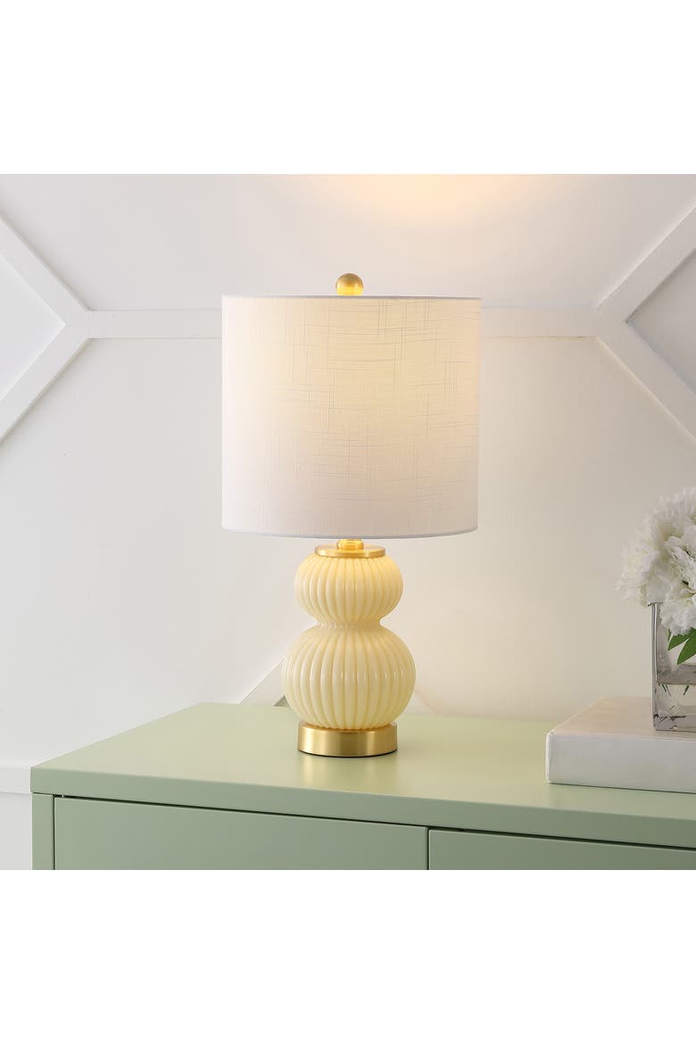 Daphne Ribbed Metal/Glass LED Table Lamp, Alternate, color, Ivory