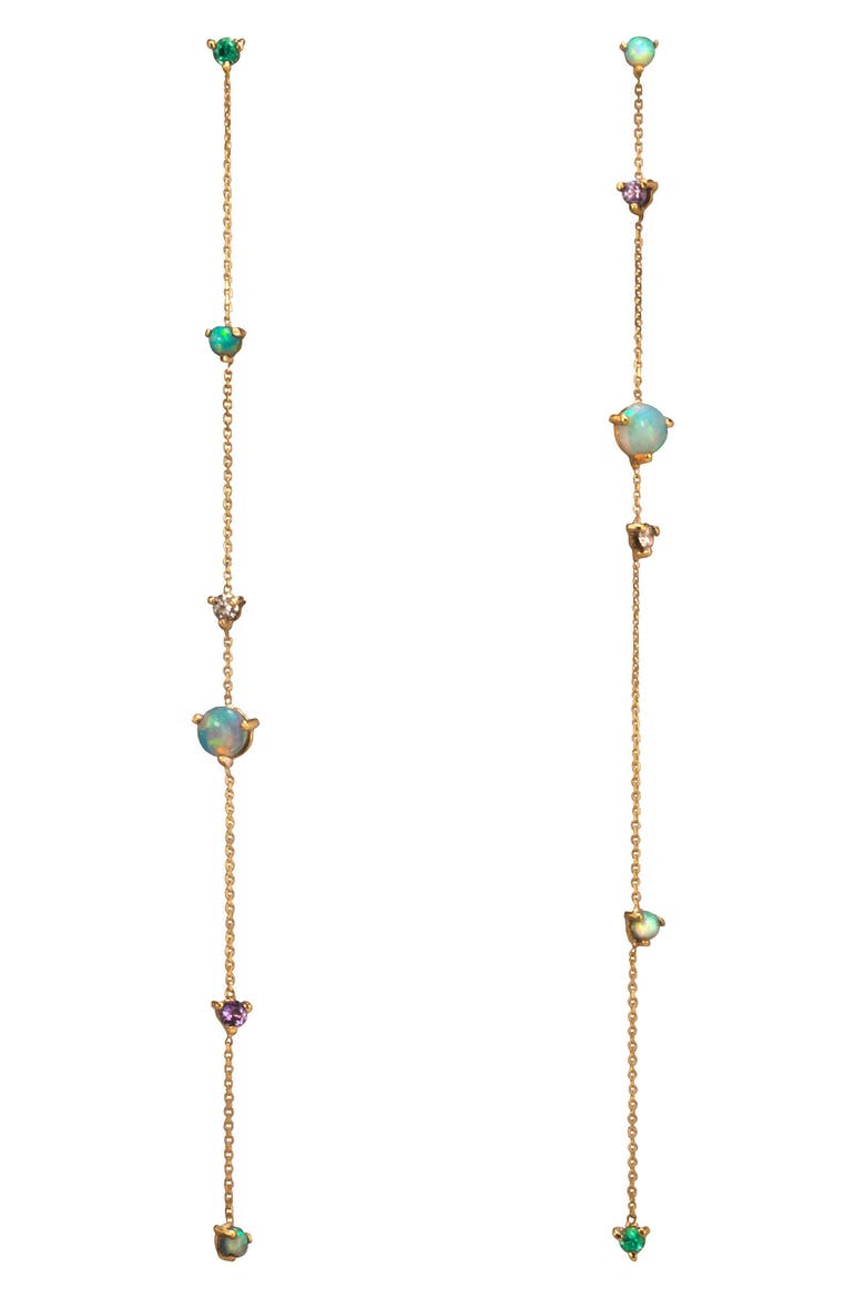 Opal & Diamond Linear Chain Earrings, Main, color, YELLOW GOLD