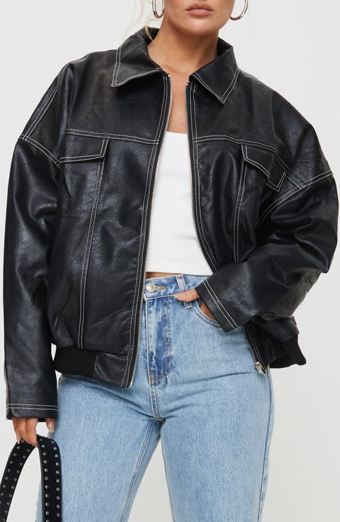 Kingley Oversize Faux Leather Bomber Jacket