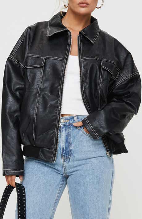 Princess Polly Kingley Oversize Faux Leather Bomber Jacket