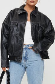 Princess Polly Kingley Oversize Faux Leather Bomber Jacket