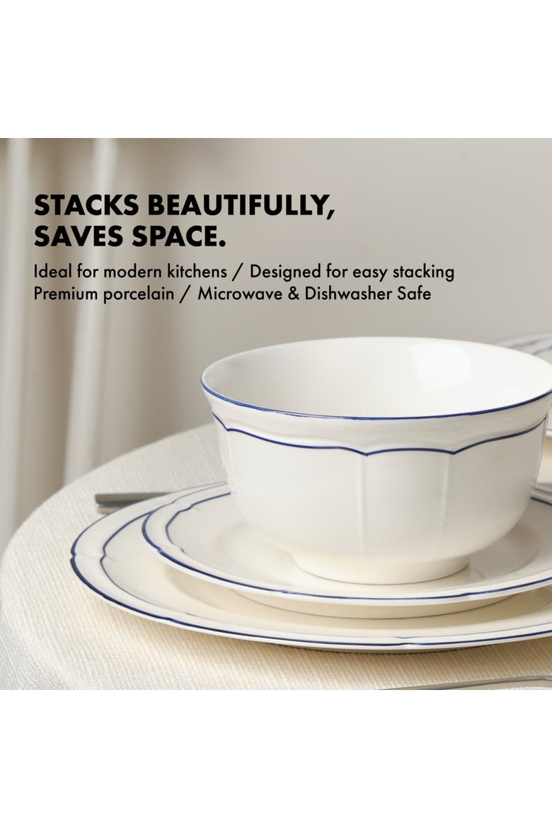 Victory 24-Piece Porcelain Dinnerware Set, Colored Rim, Alternate, color, Blue
