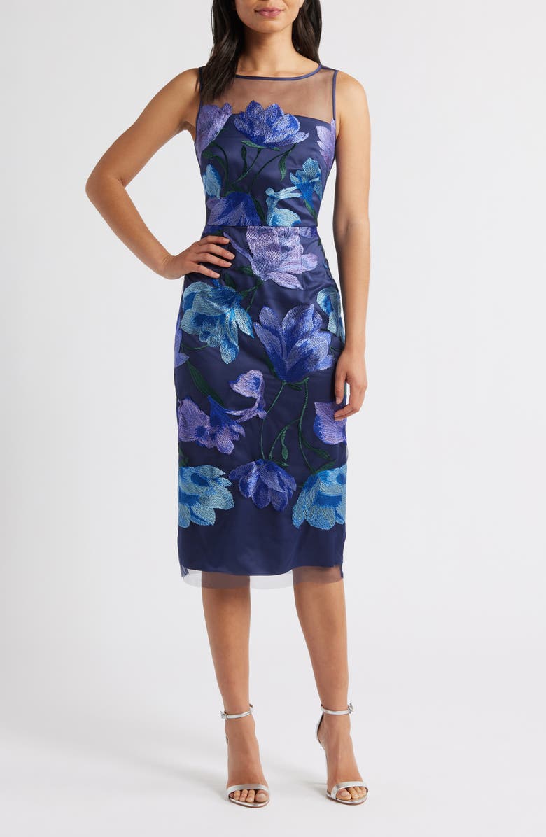 Eliza J Floral Embroidered Cocktail Dress, Main, color, Cobalt