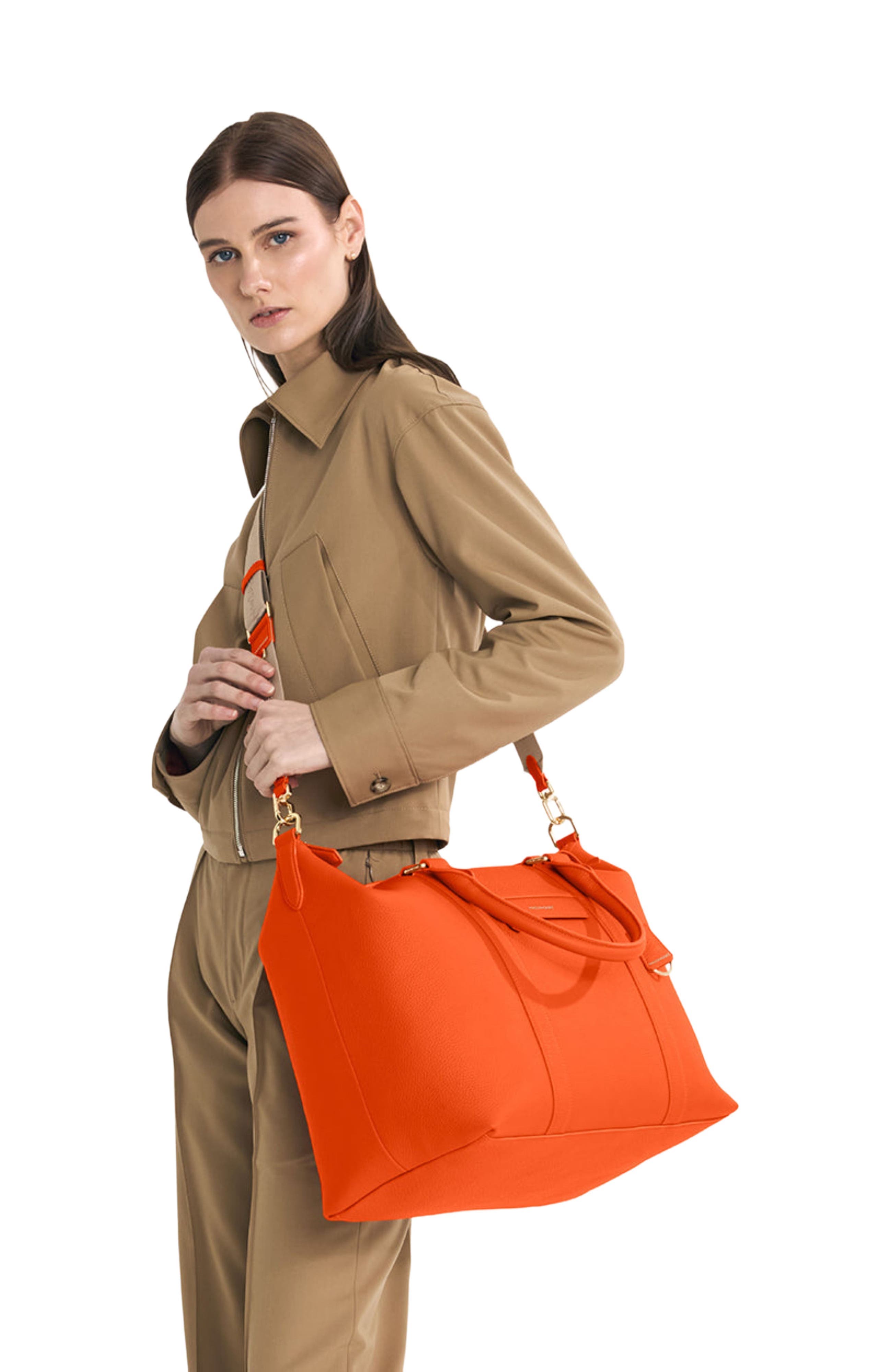 Large Leather Weekender Bag, Alternate, color, Manhattan Orange
