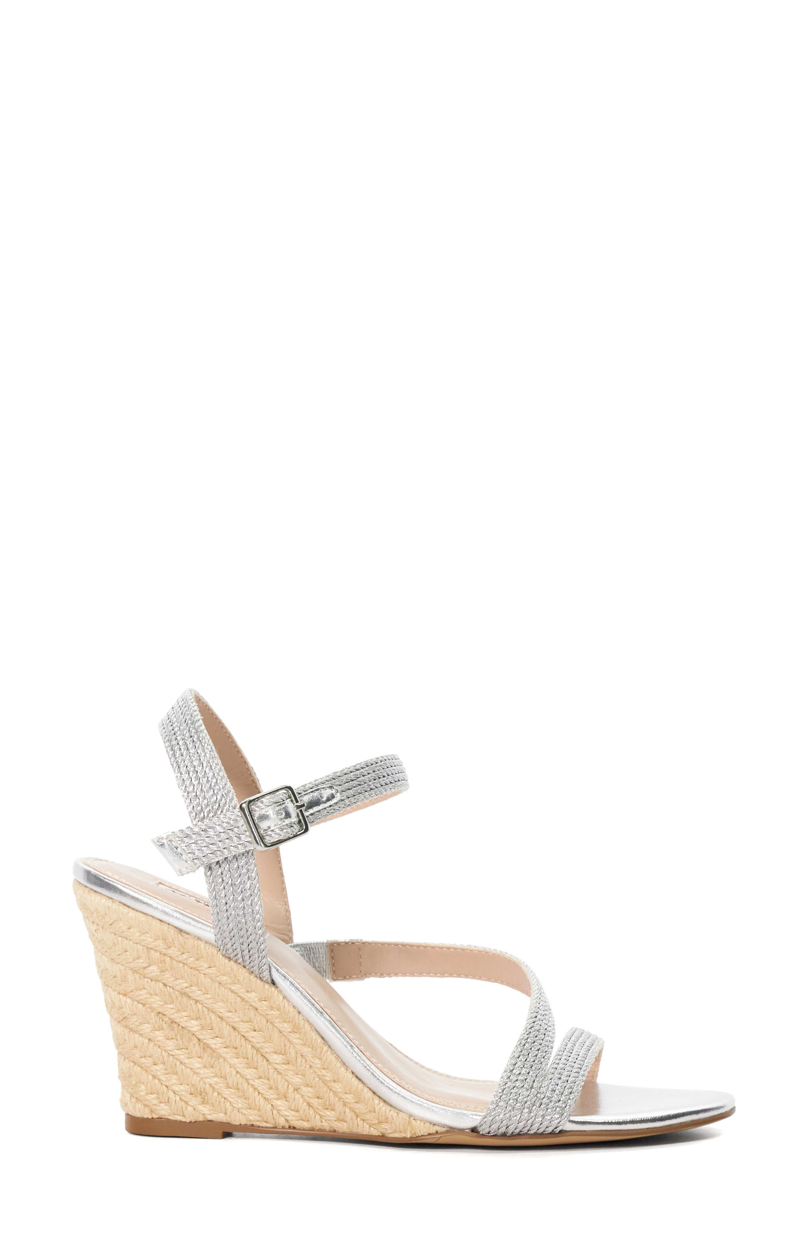 Dune London Kaias Espadrille Ankle Strap Wedge Sandal, Alternate, color, Silver