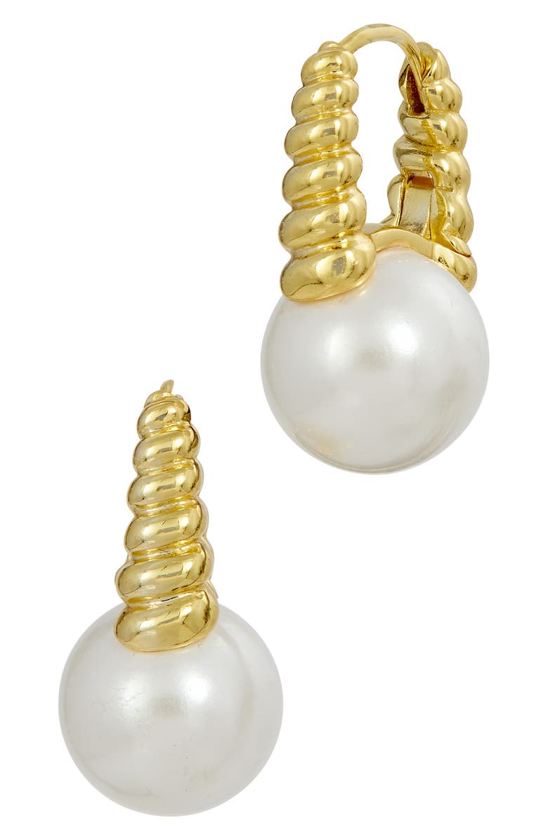 SAVVY CIE JEWELS Fluted Faux Pearl Drop Earrings, Main, color, Gold