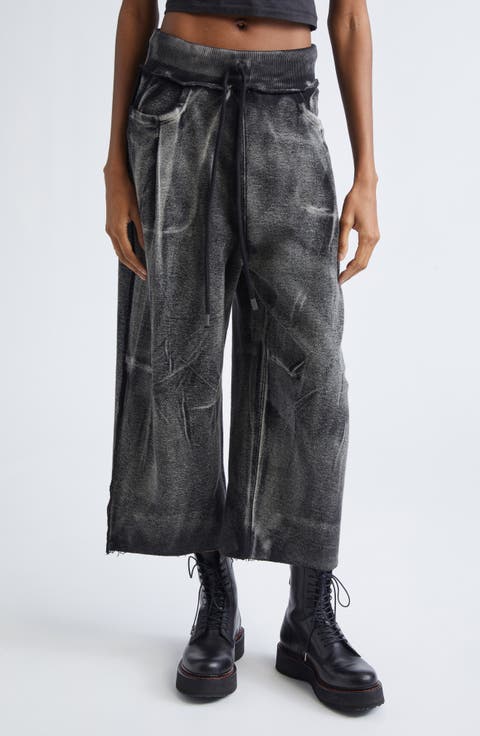Pleated Wide Leg Cotton Sweatpants