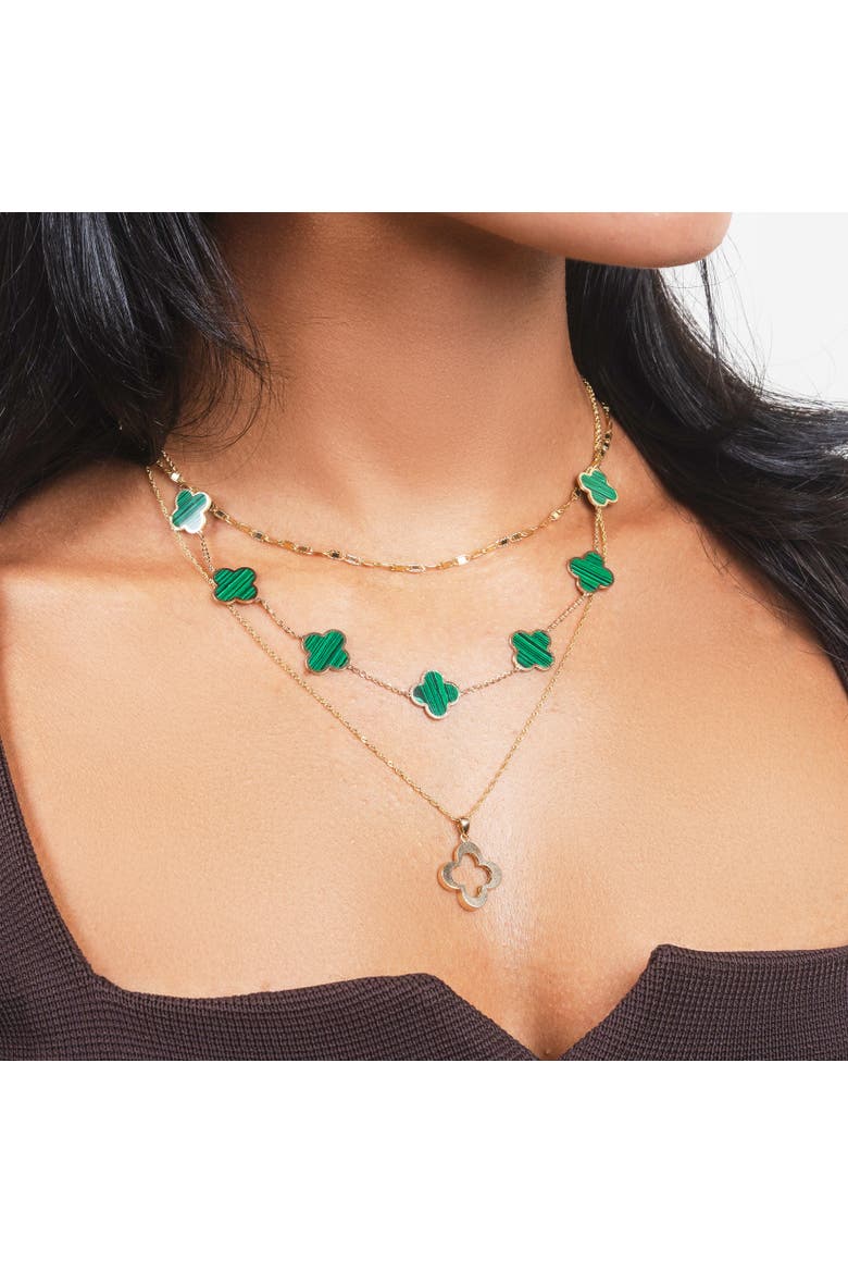 Large Malachite Clover Necklace, Alternate, color, Malachite