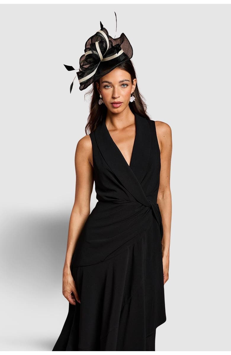 Coast Shawl Collar Ruffle Hem Midi Dress, Alternate, color, Black