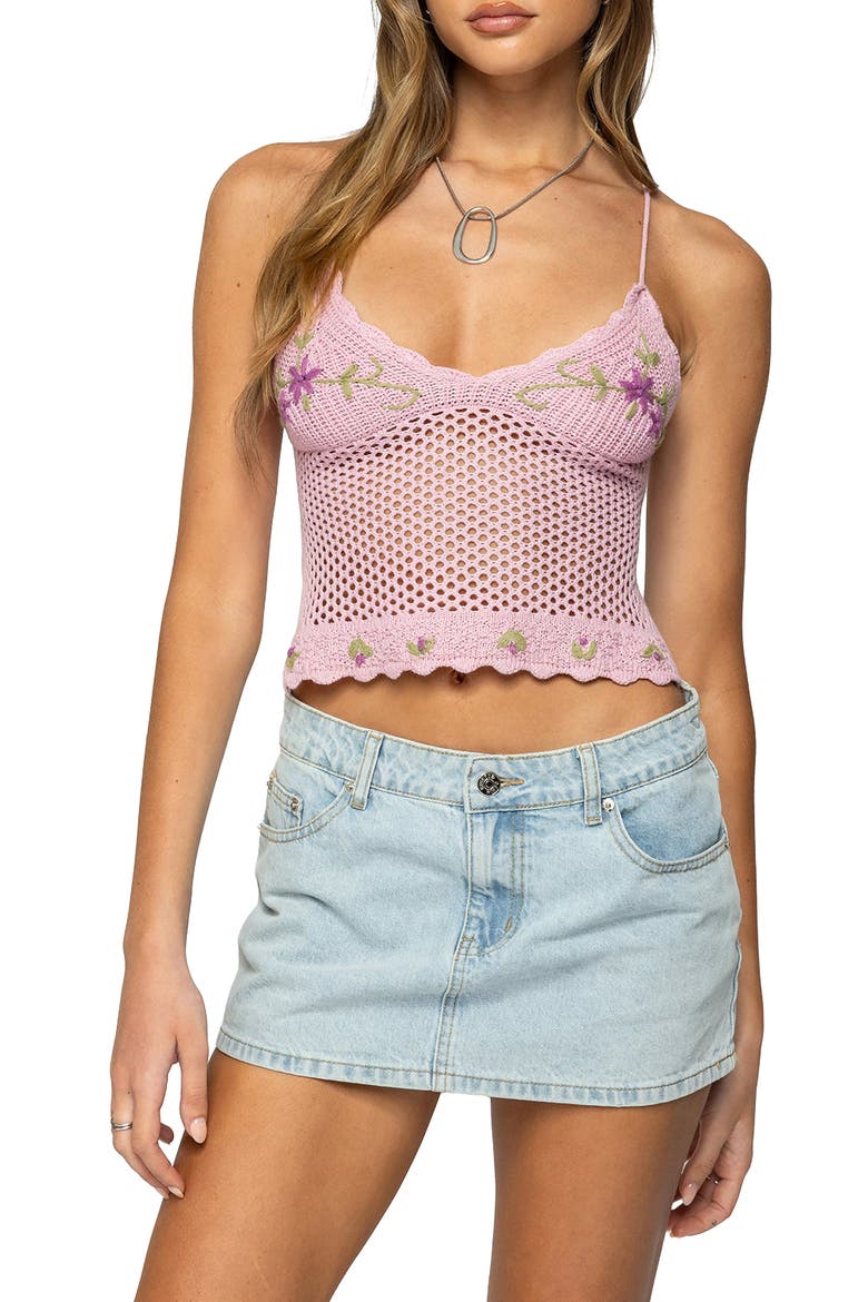Quince Open Stitch Crop Top, Main, color, PINK