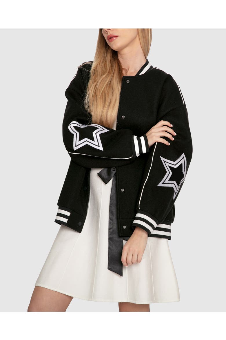 Hold Me Close Letterman Bomber, Alternate, color, Black