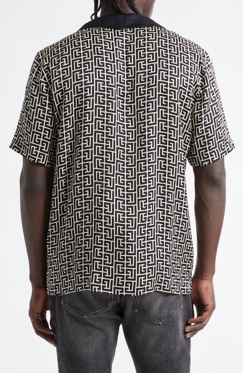 Balmain Monogram Jacquard Camp Shirt, Alternate, color, Ivory/ Black