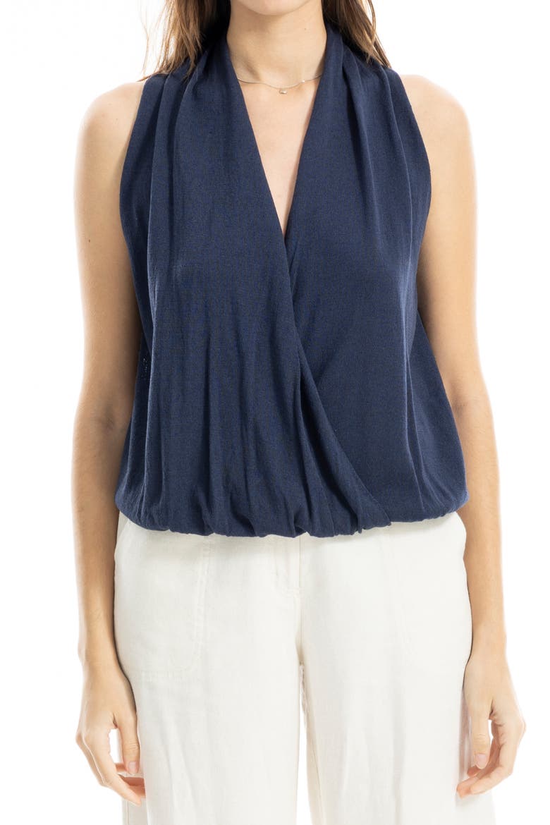 Faux Wrap Sleeveless Sweater, Main, color, NAVY