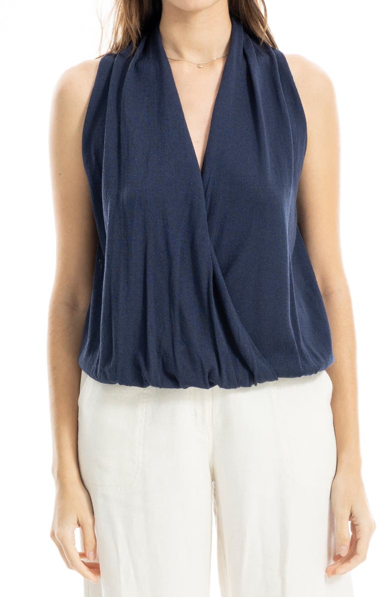 MAX STUDIO Faux Wrap Sleeveless Sweater, Main, color, Navy