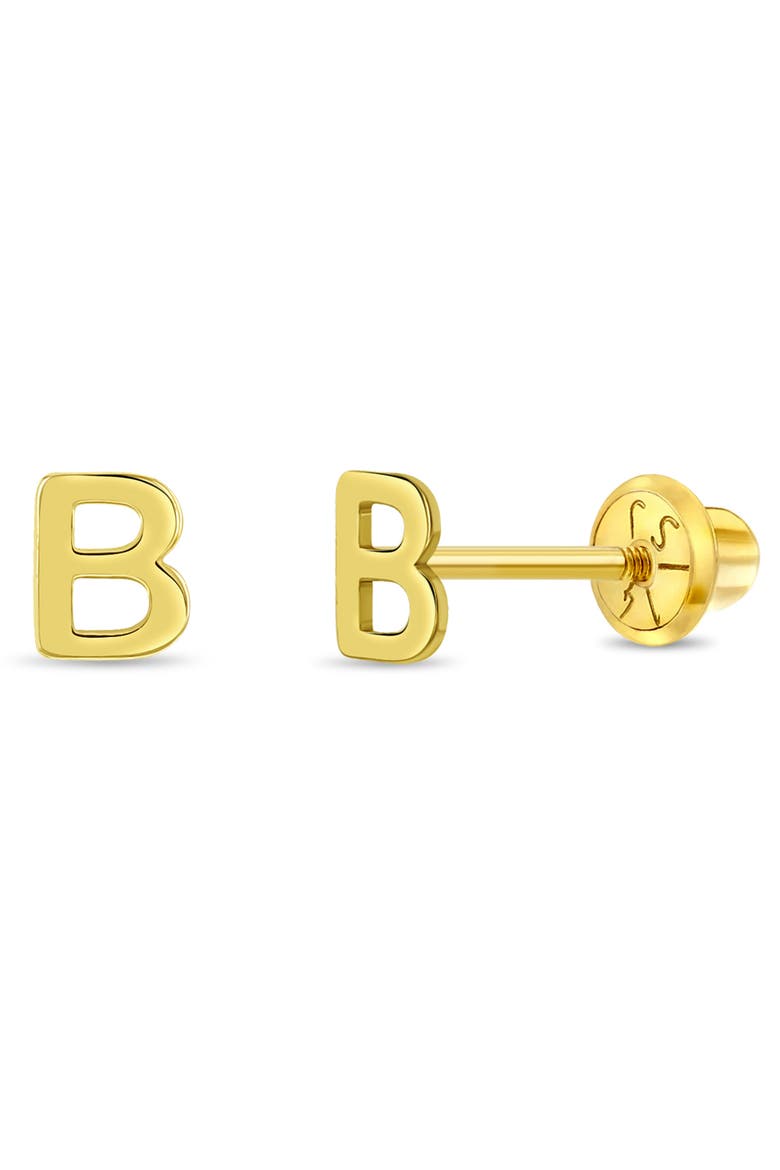 14k Itsy Bitsy Initial Letter Earrings, Main, color, Letter B