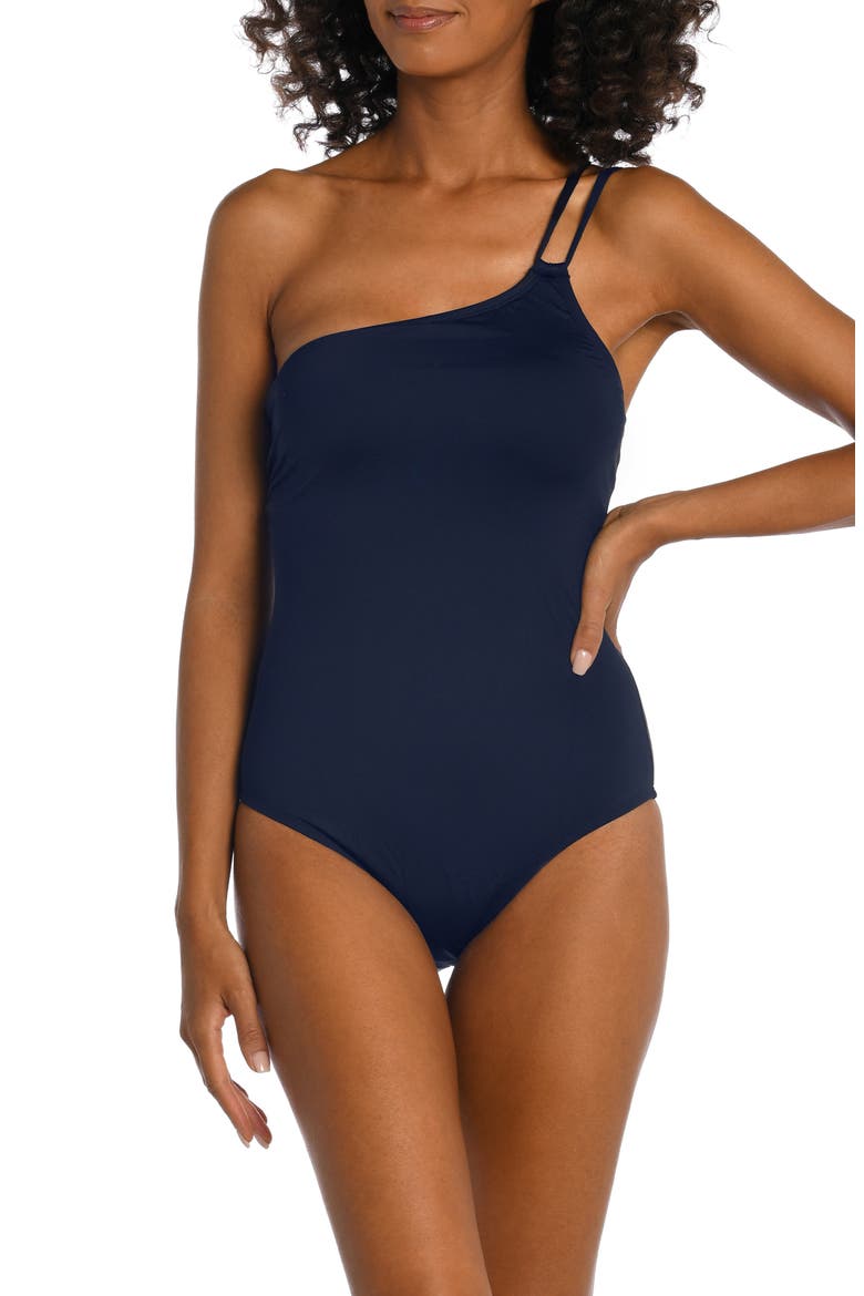 Goddess One-Shoulder One-Piece Swimsuit, Main, color, INDIGO