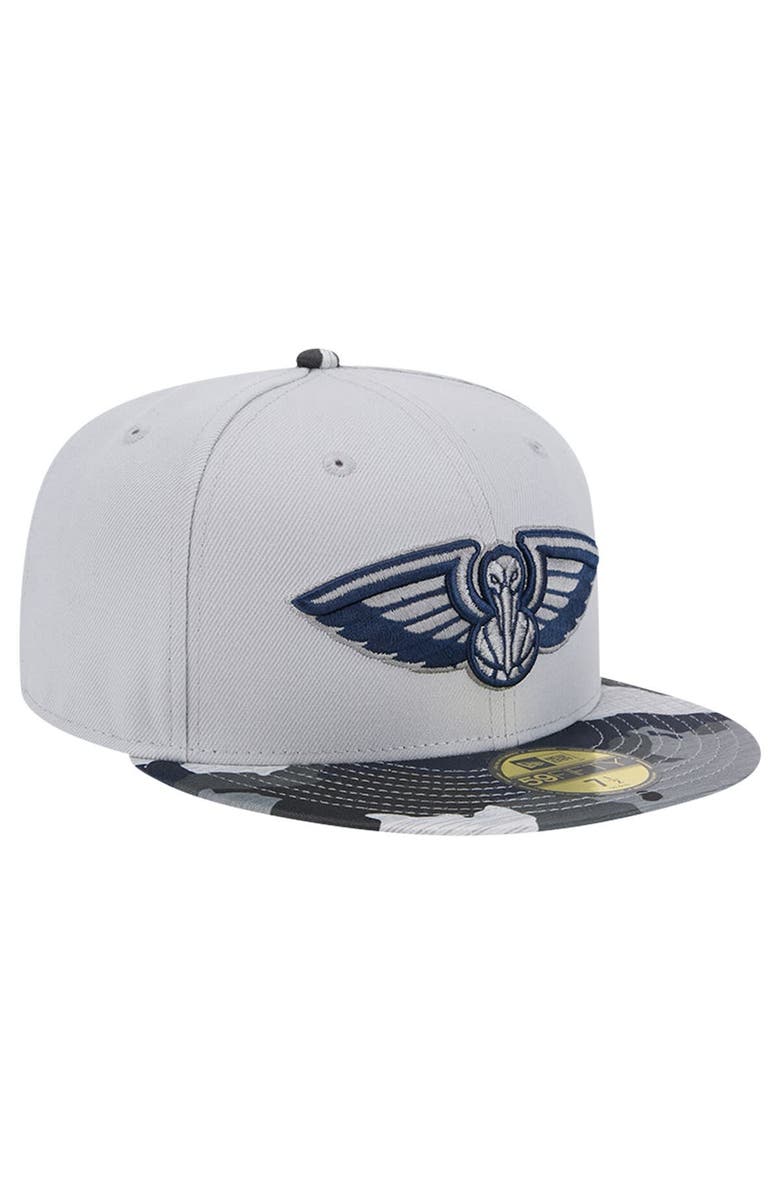 New Era Men's New Era Gray New Orleans Pelicans Active Color Camo Visor 59FIFTY Fitted Hat, Alternate, color, Gray