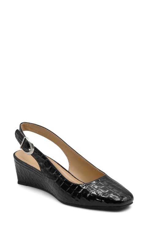 Pesky Croc Embossed Faux Leather Slingback Wedge Pump