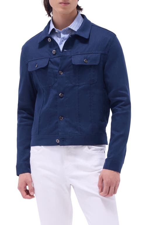 Bugatchi Stretch Linen & Cotton Trucker Jacket In Navy
