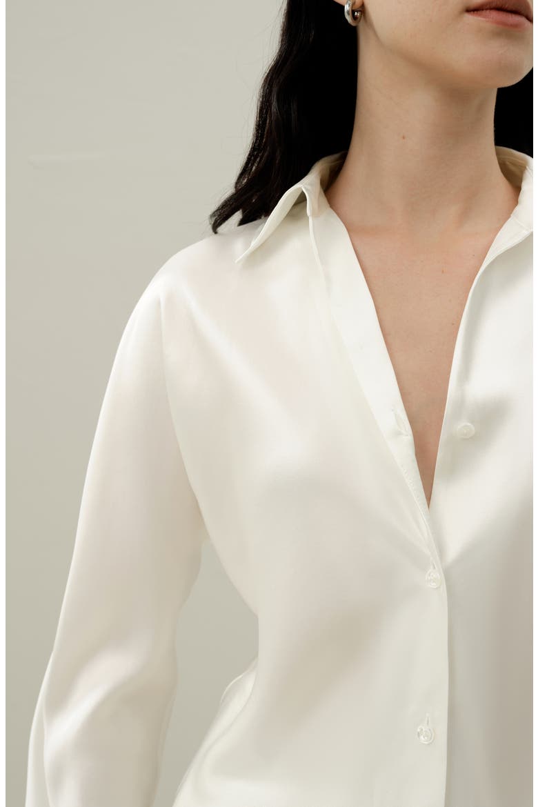 Women's Bias Cut Silk Shirt, Alternate, color, Natural White
