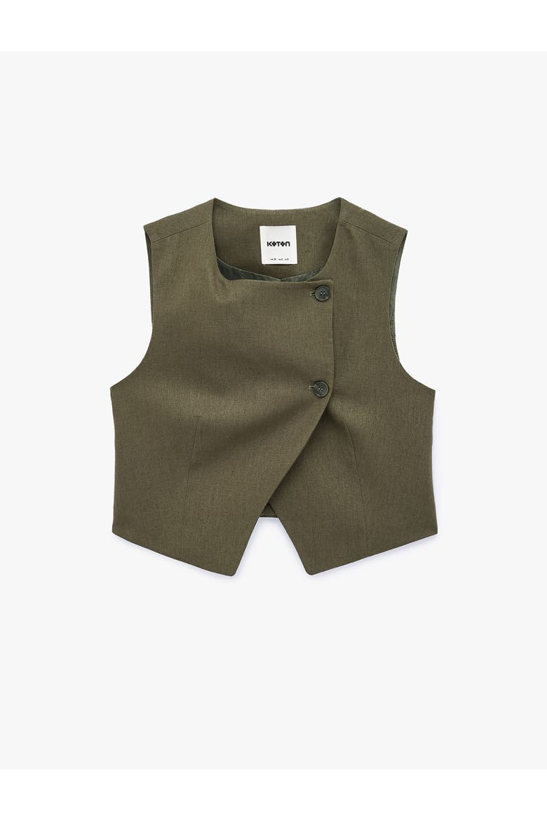Crew Neck Asymmetric Linen Vest, Alternate, color, BROWN