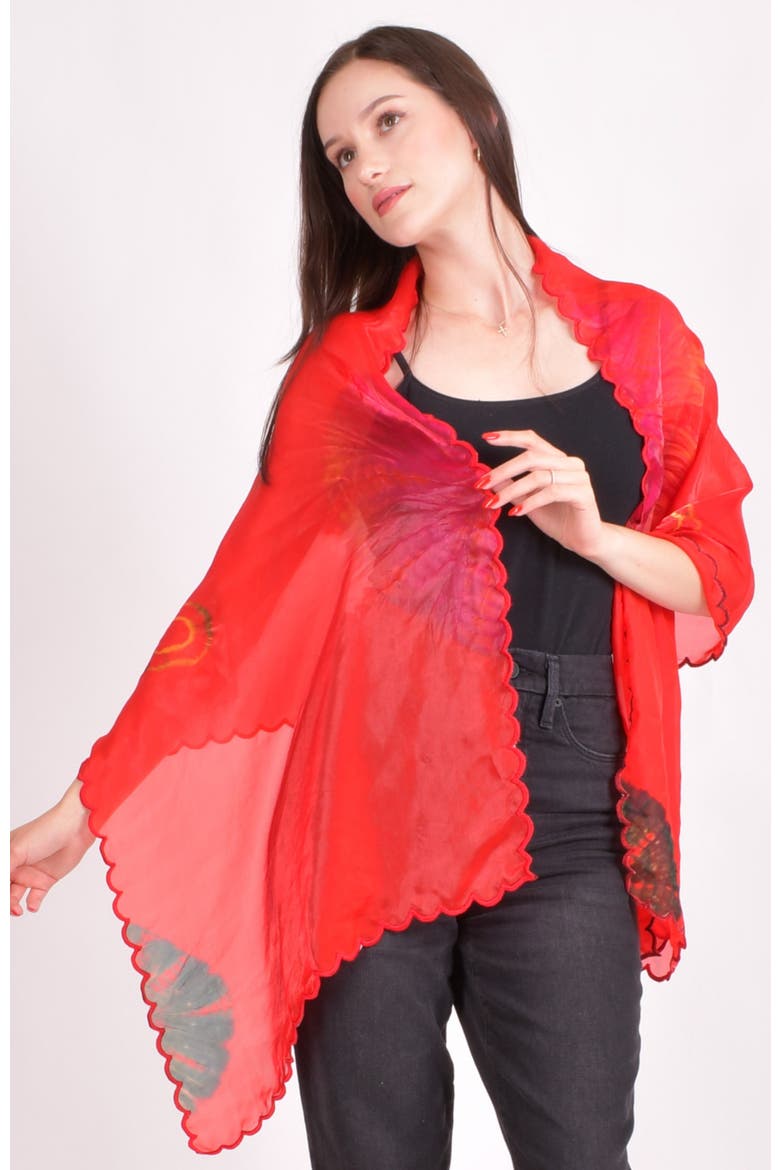 Hyatt Hand Tie Dye Cutwork Scarf, Main, color, Red
