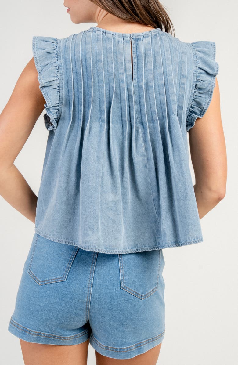Beivy Ruffle Sleeve Washed Denim Top, Alternate, color, Light Blue