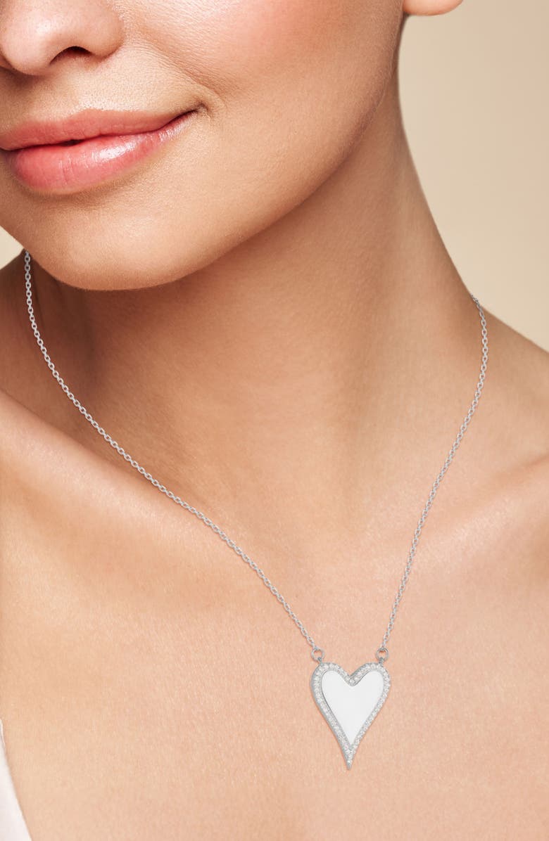 SPHERA MILANO Cubic Zirconia Halo Heart Pendant Necklace, Alternate, color, Silver