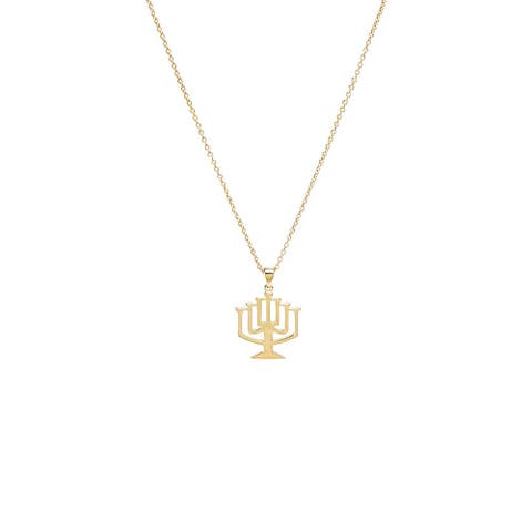 Solid Menorah Pendant Necklace 14K