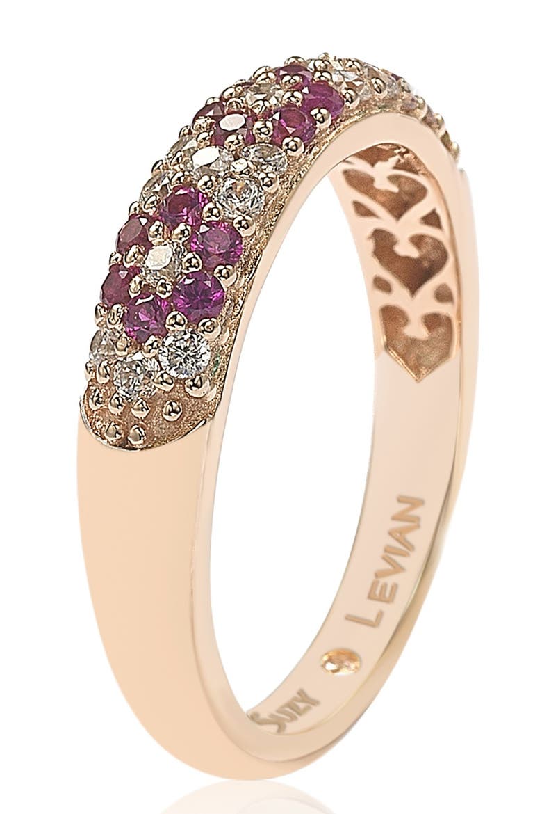 Rose-Tone Plated Sterling Silver Pave CZ Flower Band Ring, Alternate, color, RED
