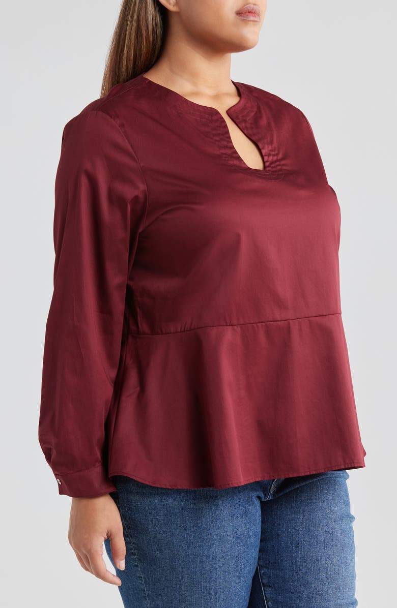 HARSHMAN Kyra Keyhole Neck Cotton Peplum Top, Alternate, color, 