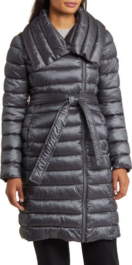 Via Spiga Asymmetric Belted Puffer Coat Nordstrom