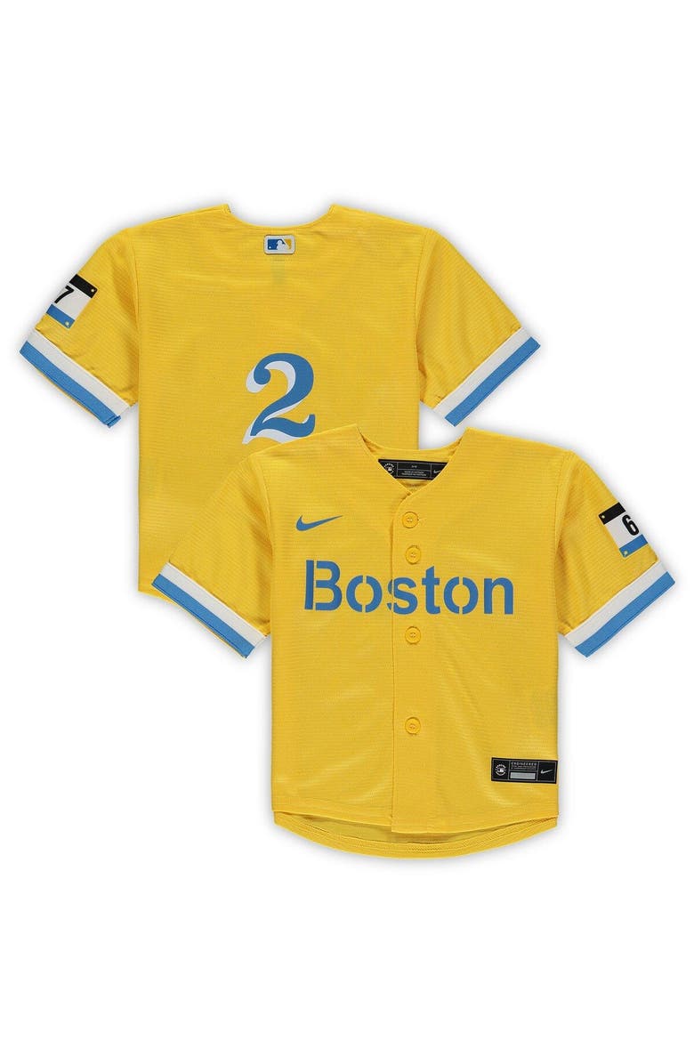 Nike Infant Nike Xander Bogaerts Gold Boston Red Sox City Connect Script Replica Jersey, Alternate, color,