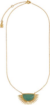 Ottoman Hands Sunrise Aqua Chalcedony Pendant Necklace