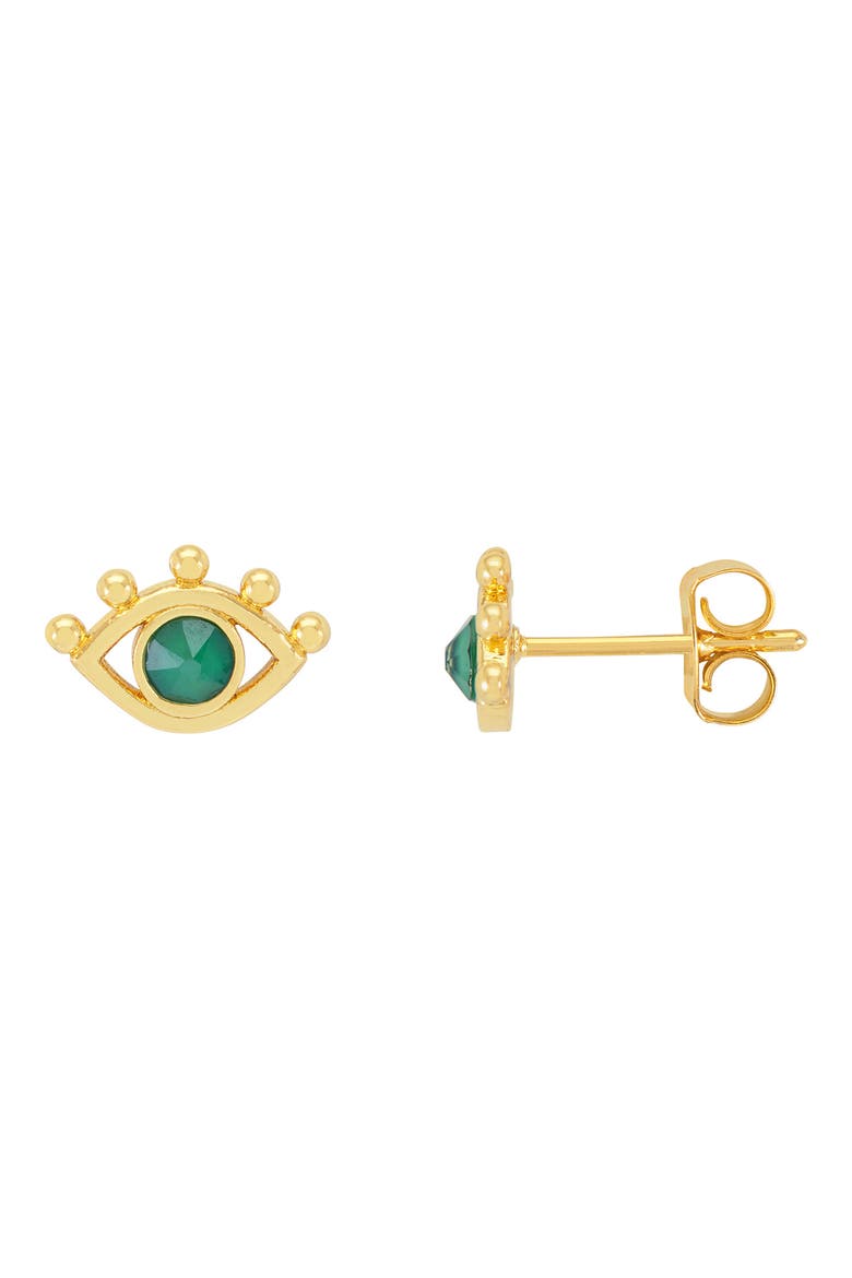 Green Cubic Zirconia Evil Eye Stud Earrings, Alternate, color, GOLD