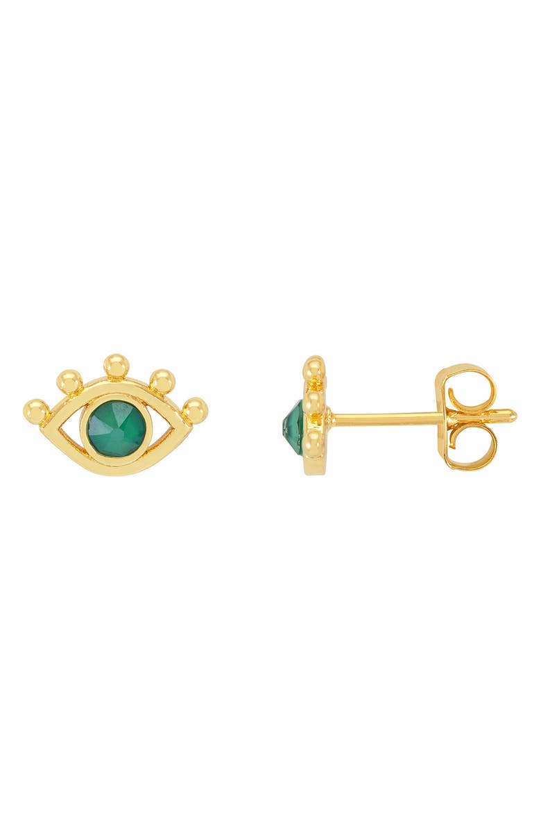 Estella Bartlett Green Cubic Zirconia Evil Eye Stud Earrings, Alternate, color, Gold