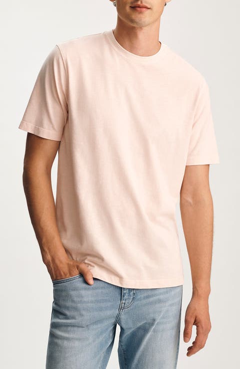 Pale Pink Slub Cotton Blend T-Shirt