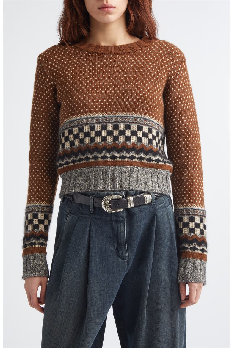 Journey Intarsia Crop Sweater, Main, color, BROWN/ BLACK/ WHITE