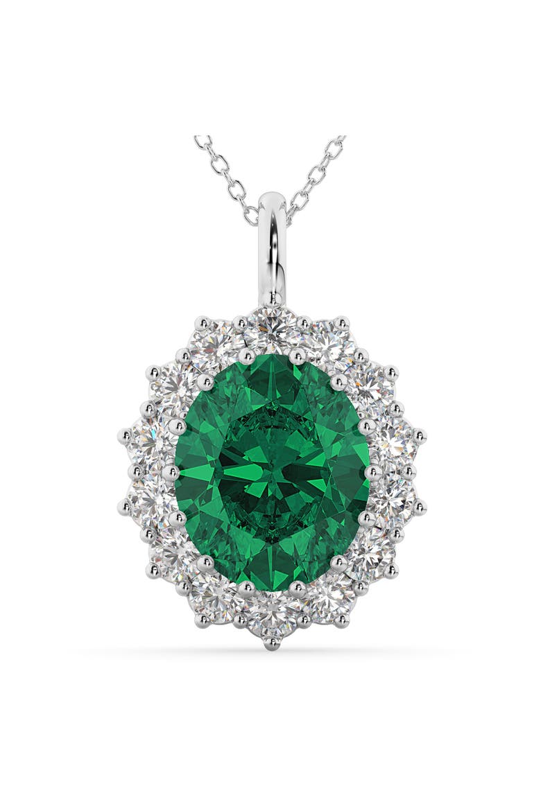 Oval Emerald & Diamond Halo Pendant Necklace 14k, Main, color, 6.40ct/White Gold